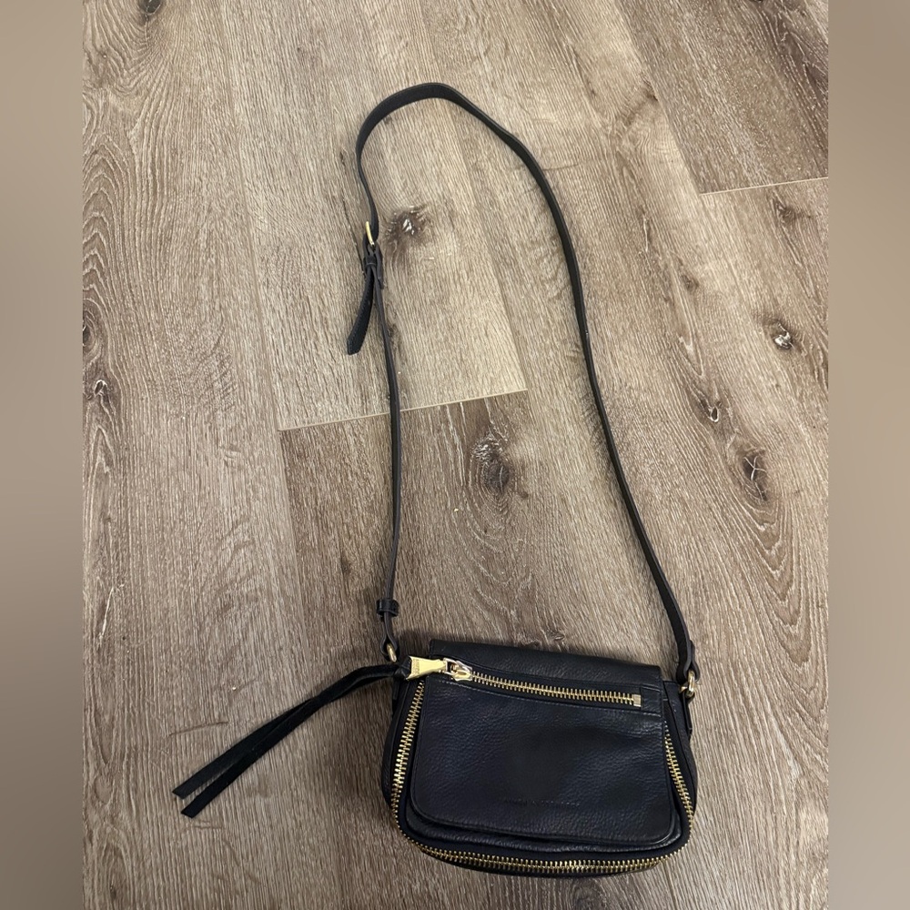 Aimee Kestenberg Sorrento Leather Crossbody Bag Black with gold hardware